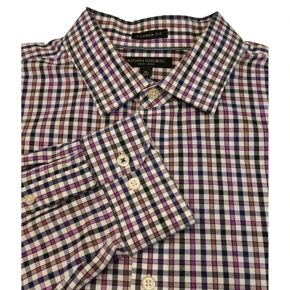 Banana Republic Shirt Men's Size XL Regular Fit Non-Iron Long Sleeve Muli Plaid
